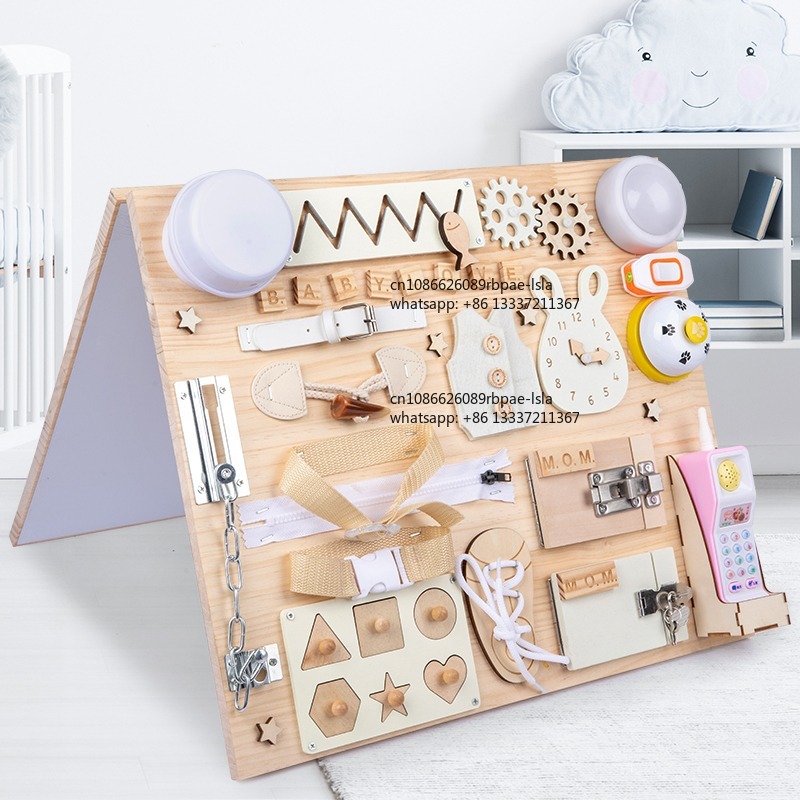 Montessori Wooden Busy Board Toddler - 몬테소리 비지보드 나무 감각 활동 장난감