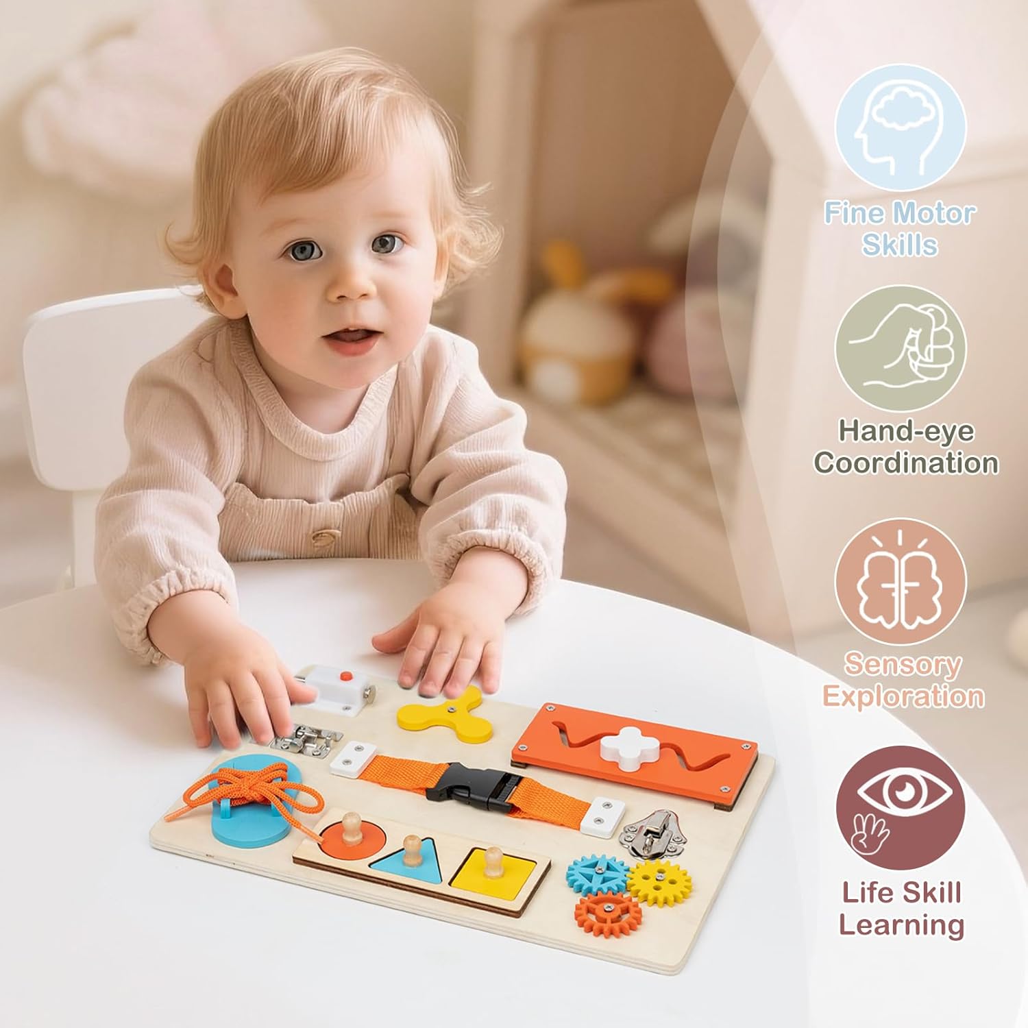 몬테소리 유아용 비지보드, 목재 활동 감각 보드, 소근 - Montessori Wooden Busy Board Toddler 리뷰 및 가격